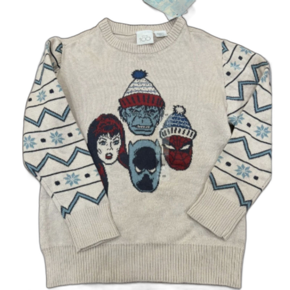 Boy's Disney 100 Years Anniversary Marvel Christmas Sweater Size  L 10/12